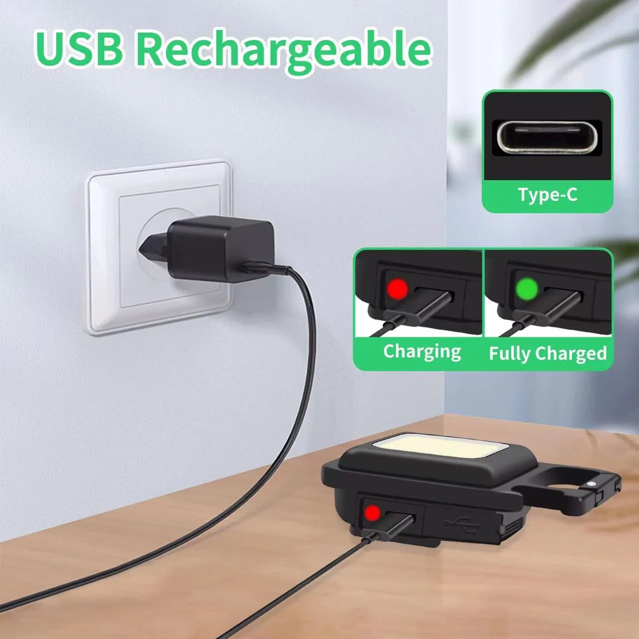Mini Linterna LED 1500LM Recargable USB Llavero Soporte Magnético