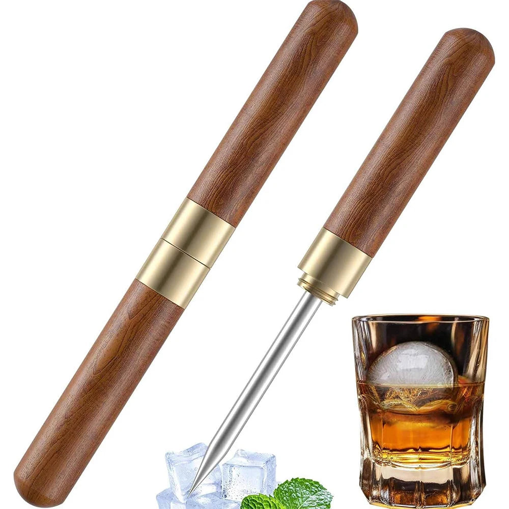 LMETJMA púa de hielo con cubierta púa de hielo de acero inoxidable con mango de madera cocina Icepick barman herramienta para romper hielo JT290
