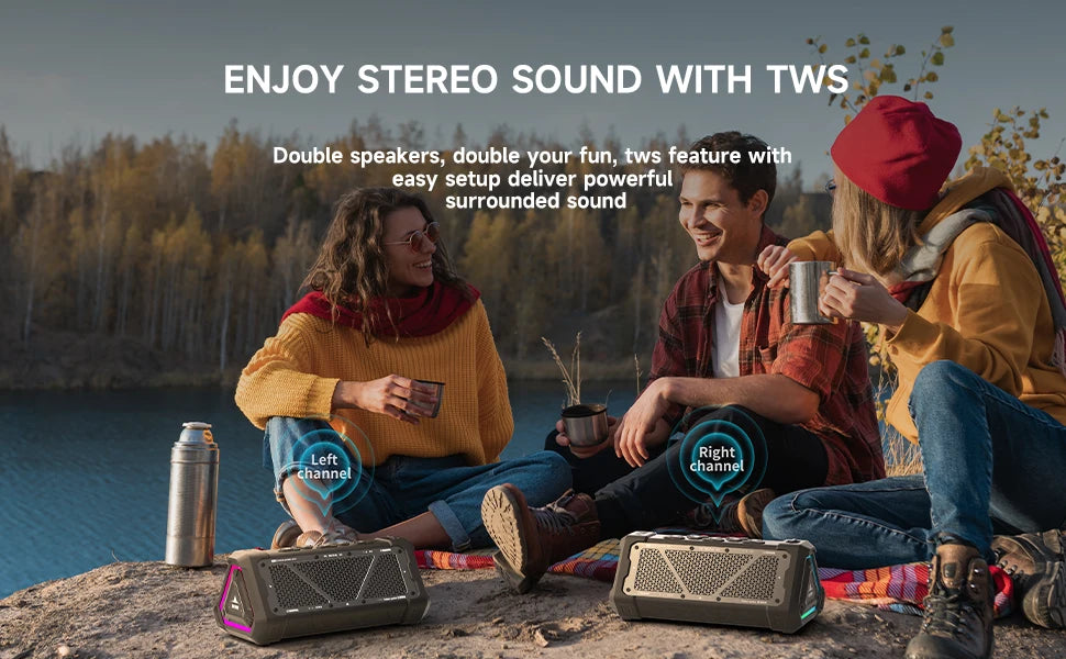 Altavoz Bluetooth para exteriores MLOVE P3, altavoz Bluetooth 5,3 con potencia de salida de 40W, sonido estéreo IPX7 resistente al agua, tarjeta Micro SD, luz RGB