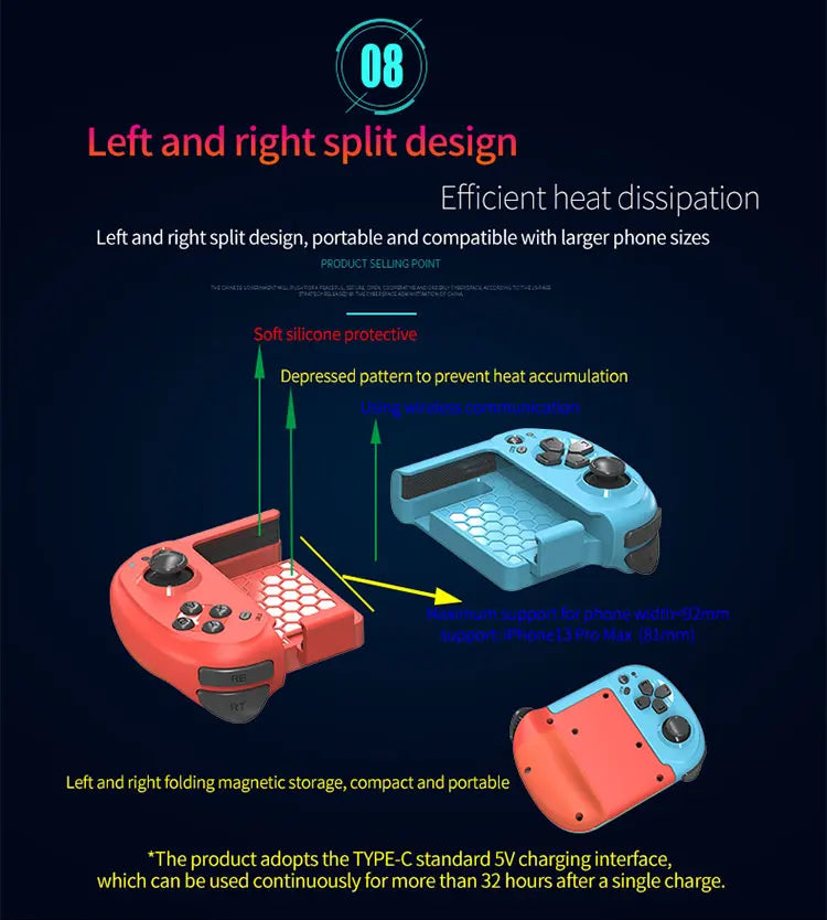 Mando inalámbrico Mocute 061, controlador de juego dividido izquierdo y derecho, Joystick de juego Bluetooth para Android, IOS y PC
