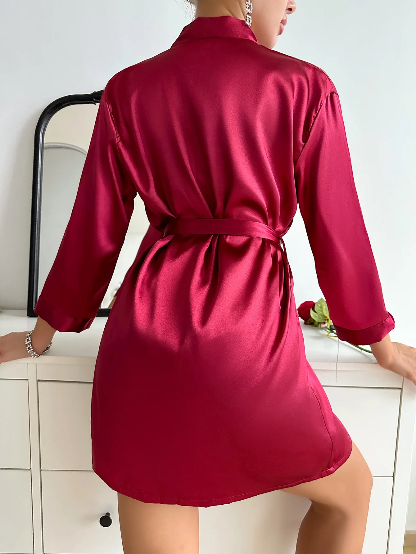 Conjunto de Pijama de Satén para Mujer | Bata y Vestido