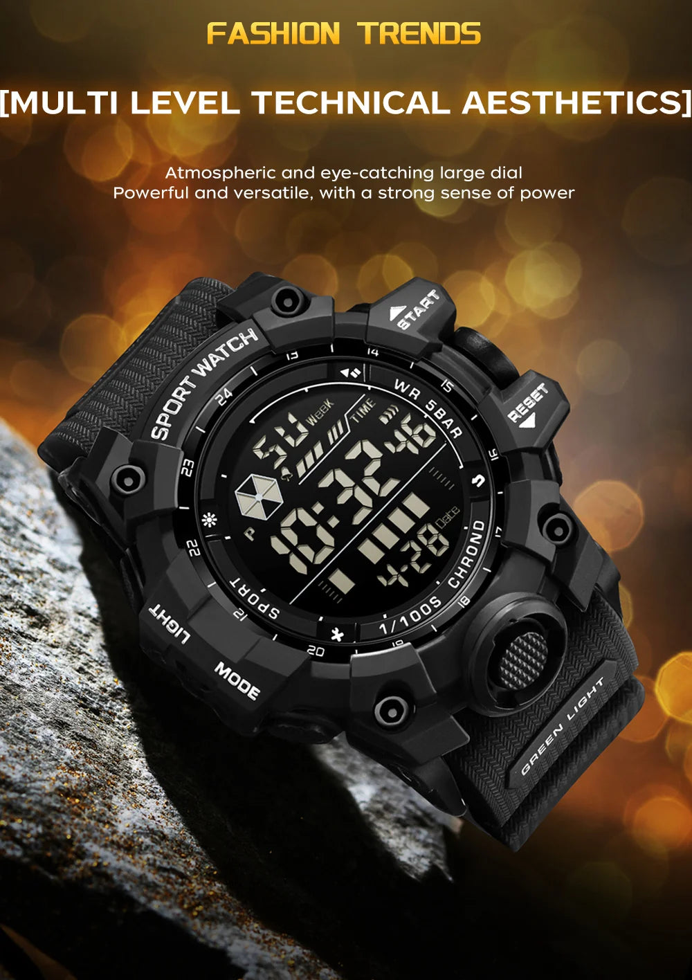 Reloj Digital LED Deportivo SANDA para Hombre, Estilo Militar, Resistente al Agua