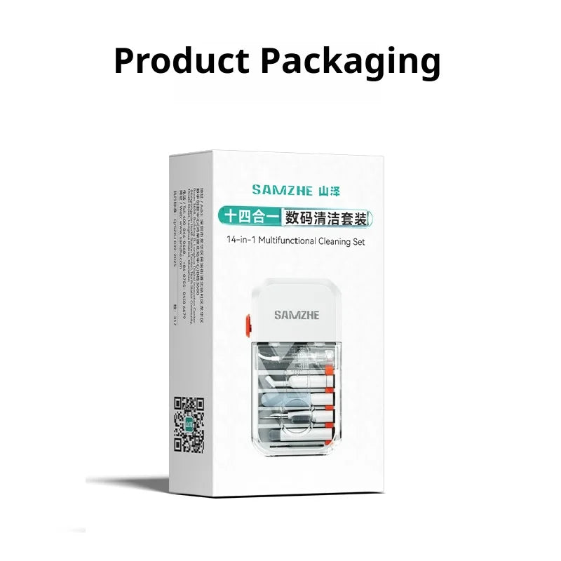 SAMZHE 14 en 1 Kit de herramientas de limpieza multifuncional Kit de cepillo de limpieza de teclado Bolígrafo de limpieza de auriculares para auriculares de teléfono Kit de limpieza profunda de teclado para puertos de