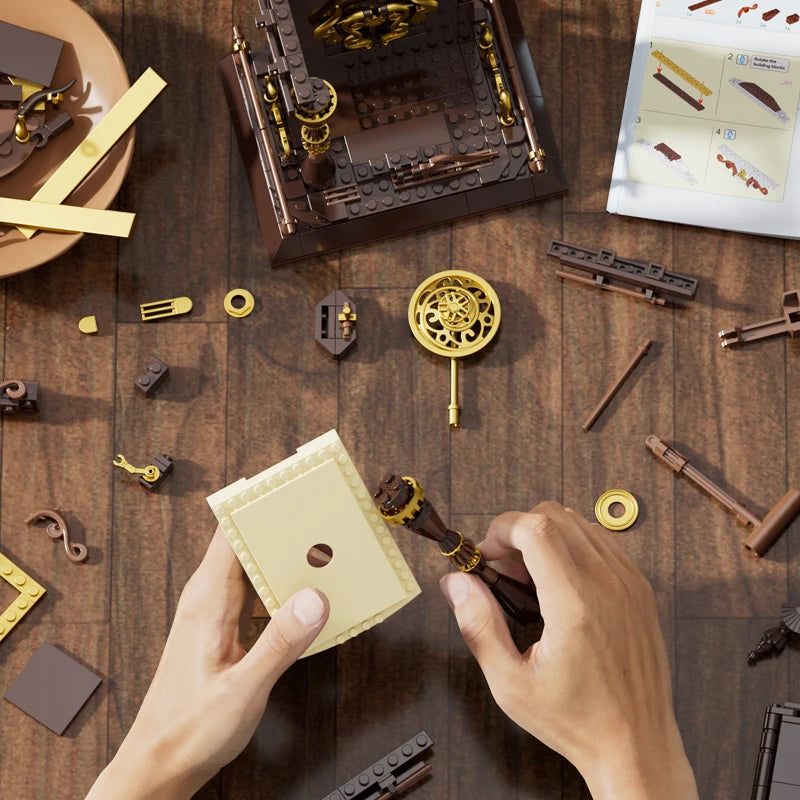 Relojes de bloques de construcción de estilo retro europeo simulados por JAKI, adorno de juguete para sala de estar, juguete educativo de construcción, regalo navideño.