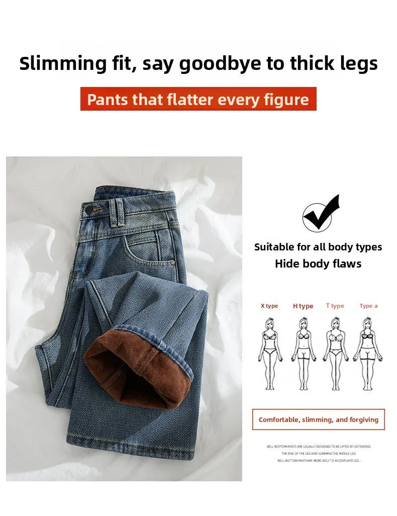 Pantalones Vaqueros de Lana de Pierna Ancha para Mujer