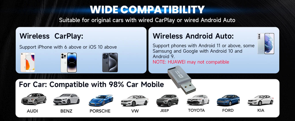Actualización 2025: adaptador inalámbrico CarPlay, enchufe y enchufe, conexión automática, sin retraso, convierte cable a inalámbrico, Compatible con iPhone y Android