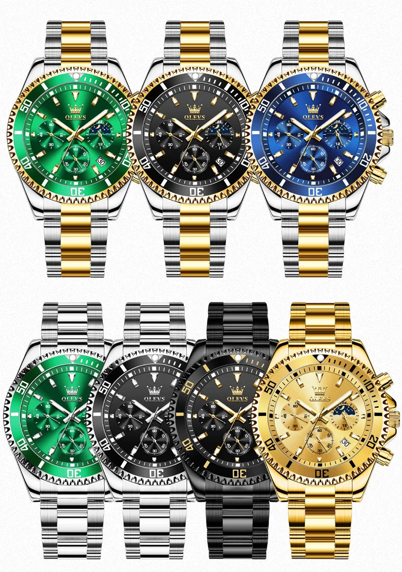 Reloj de Cuarzo OLEVS 2870 Cronógrafo con Fase Lunar para Hombre