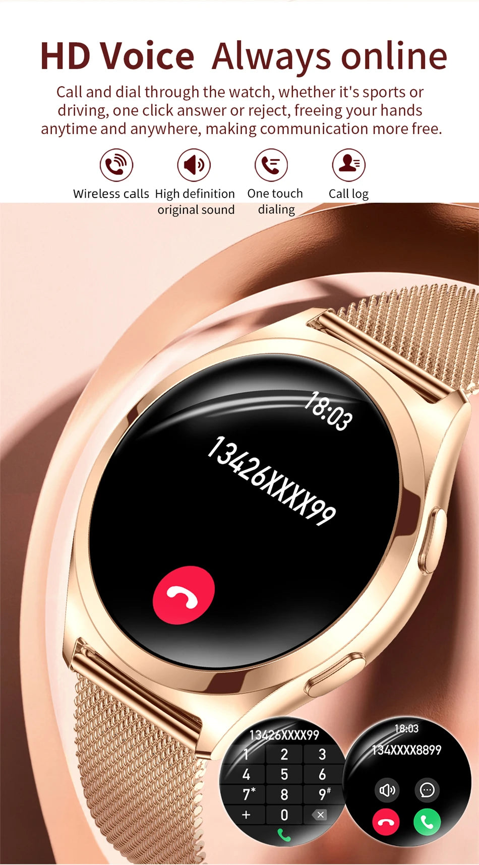 Smartwatch LIGE para mujer con Bluetooth, monitor de salud y esfera personalizable