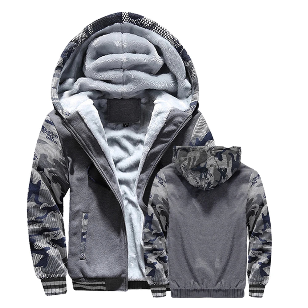Chaqueta de Invierno para Hombre, Lana Gruesa, Capucha y Cremallera