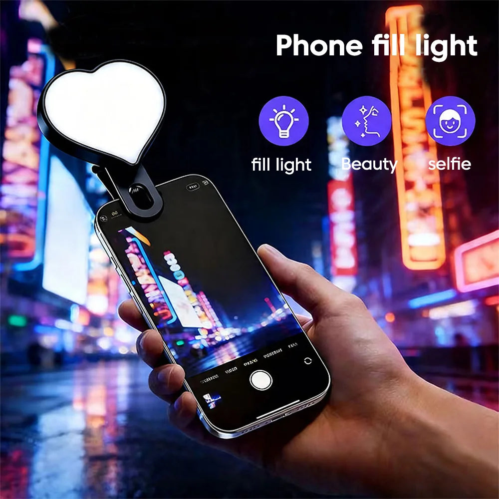 Mini Lámpara LED Portátil con Clip para Selfies, Recargable, 3 Modos, Brillo Ajustable, Apta para Teléfonos Móviles y Computadoras