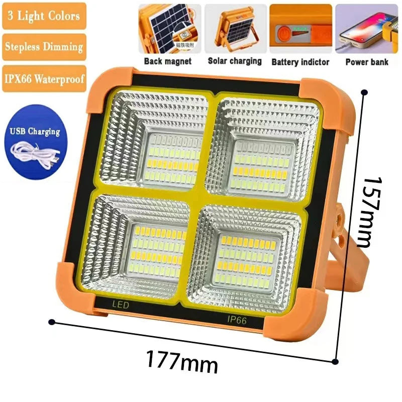 Lámpara de Trabajo Recargable, Reflector LED Solar Portátil con Puerto USB/Magnético/5 Modos de Iluminación, Lámpara de Emergencia para Sitio de Trabajo