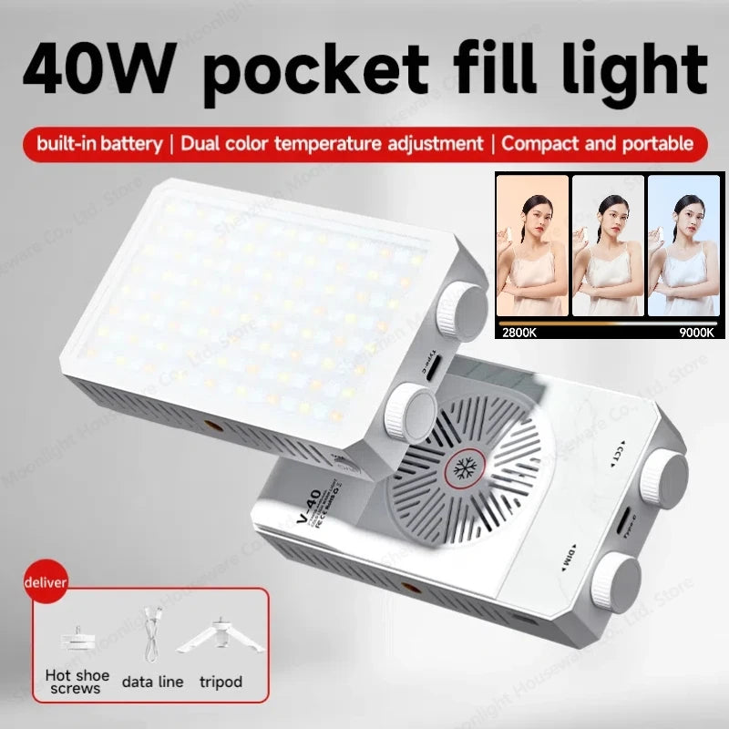 Luz LED para cámara de 40W CRI/TLCI 96+ 2700-6200K bicolor 4400mAh lámpara de vídeo para estudio fotográfico mango portátil luz de fotografía para cámara