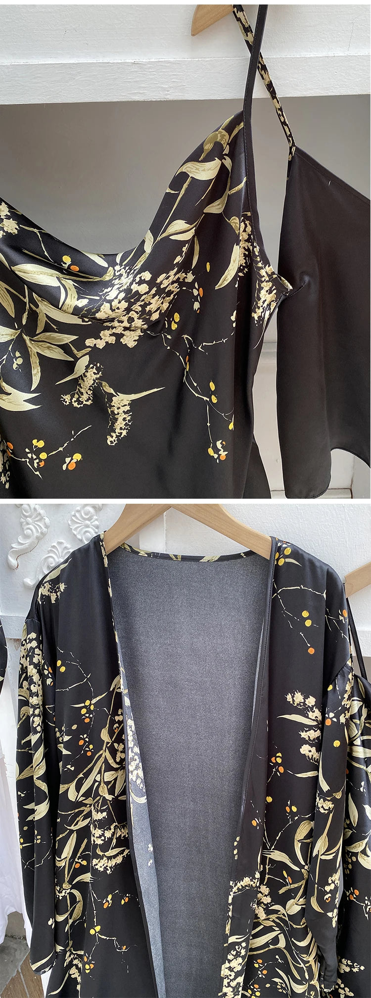 Pijama de Satén 4 Piezas para Mujer | Bata, Camisón y Conjunto