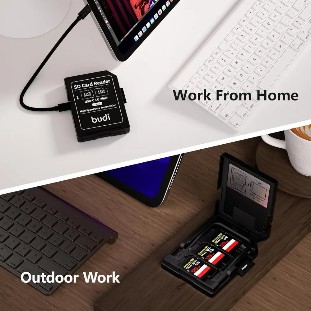 Estuche de Almacenamiento para Tarjetas de Memoria BUDI SD TF con Lector de 12 Ranuras, USB Tipo-C, Transmisión de Datos de Alta Velocidad para Fotografía Digital