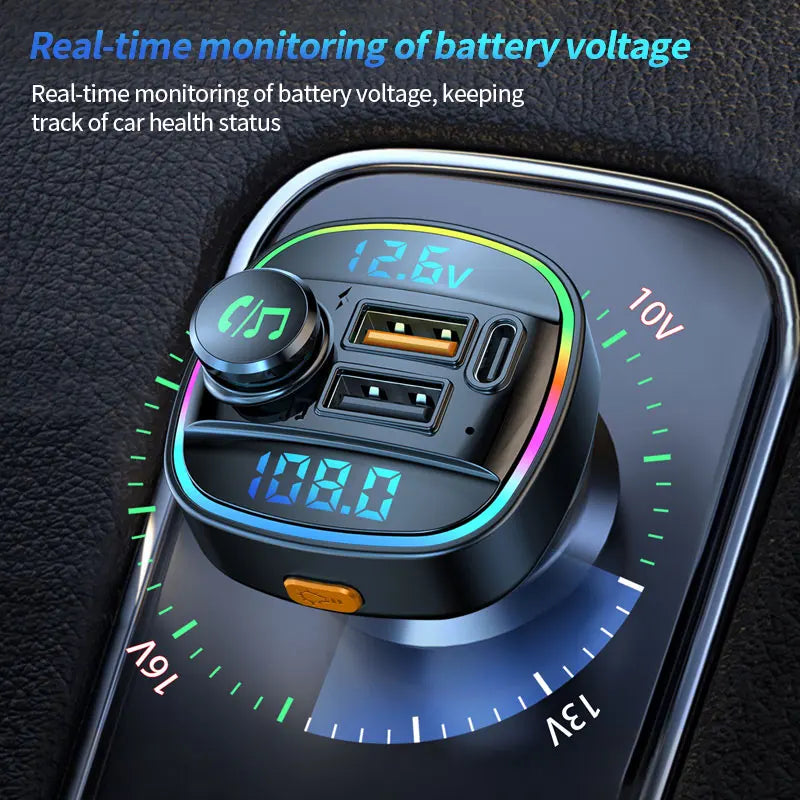 Transmisor FM Bluetooth 5.3 para Auto con Carga Rápida USB 22.5W
