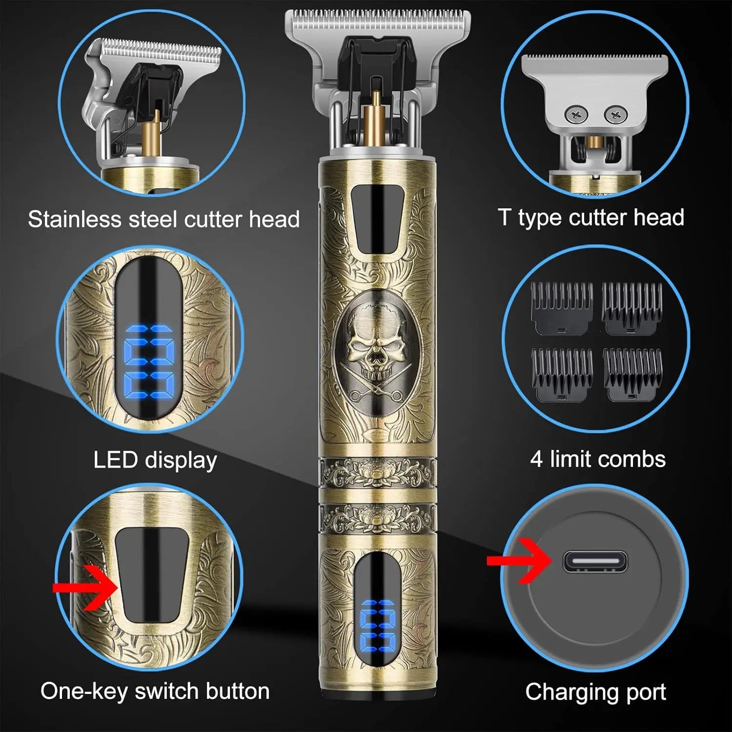 Cortapelos Eléctrico con Pantalla LCD, Máquina de Cortar Pelo y Barba, Recortadora Recargable para Hombres