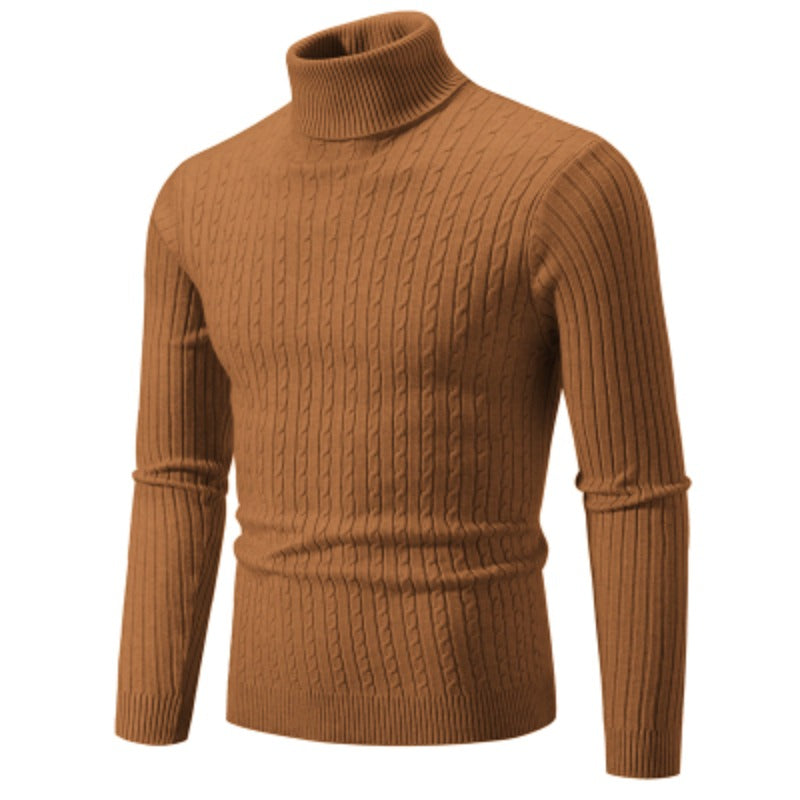 Nuevo suéter de cuello alto para hombre, jersey de Color sólido, tejido cálido, informal, sudadera de cuello alto, Tops de lana para hombre para invierno al aire libre