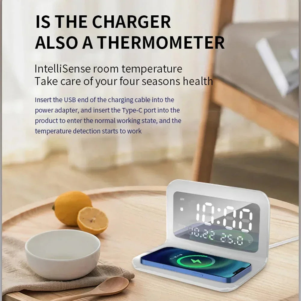 Cargador Inalámbrico 3 en 1 de Escritorio, Reloj Electrónico, Cargador Multifuncional con Función de Reloj para Teléfono Celular