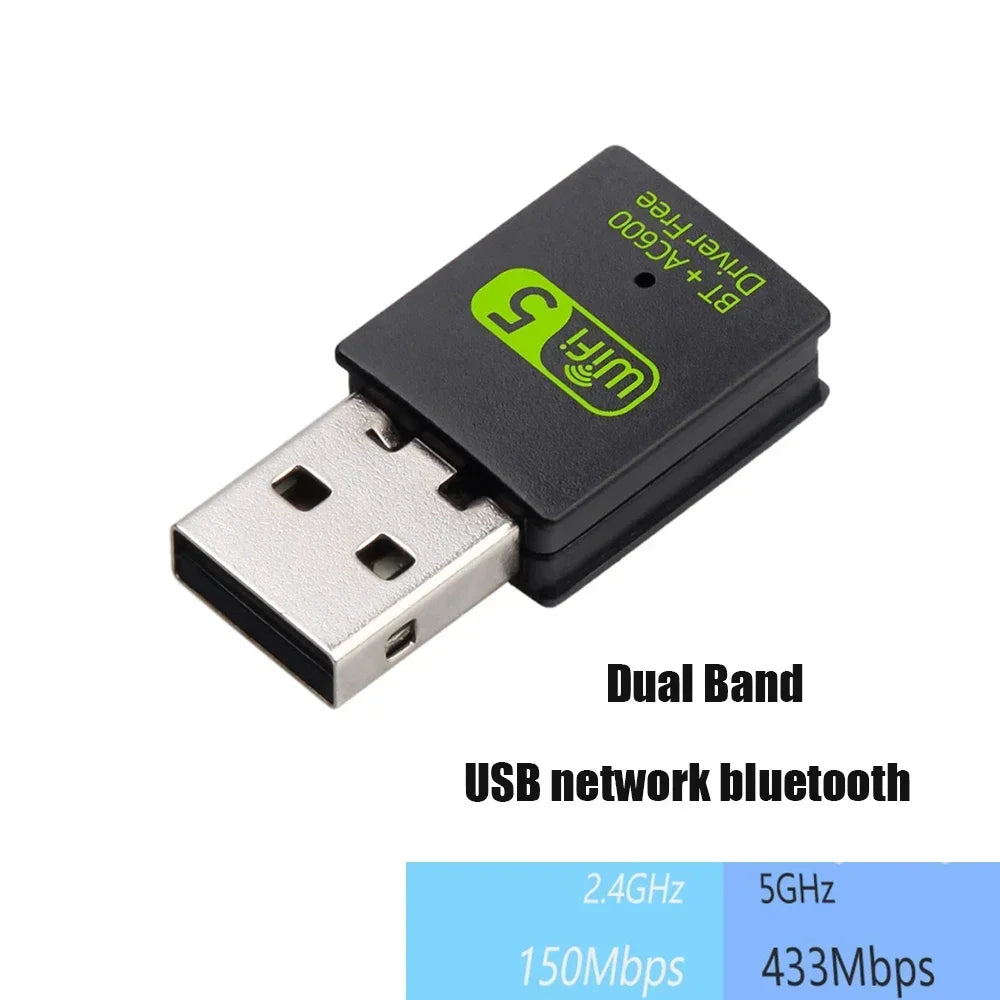 Adaptador USB WiFi Bluetooth de 600Mbps 2 en 1 BT 4.2 de doble banda 2.4G/5GHz, tarjeta de red inalámbrica sin controlador para PC, portátil y computadora de escritorio