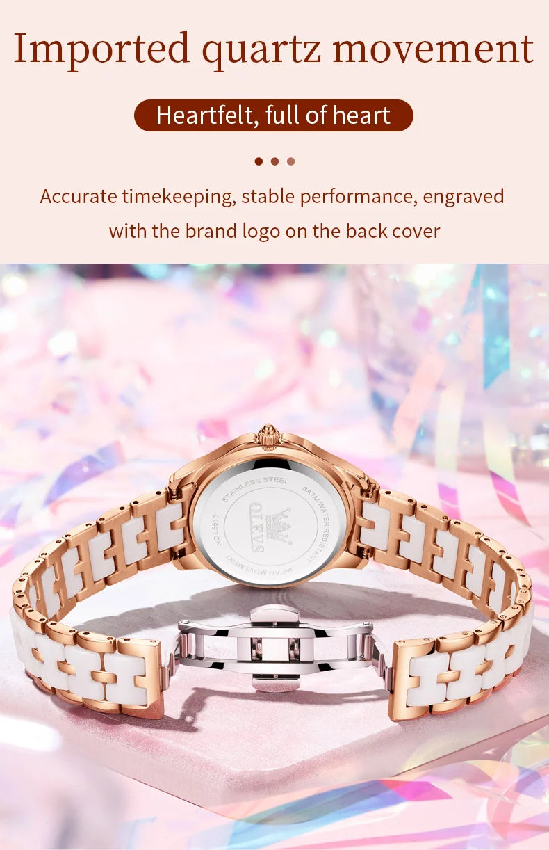Reloj de Cuarzo OLEVS para Mujer, Correa de Cerámica, Diseño Mariposa