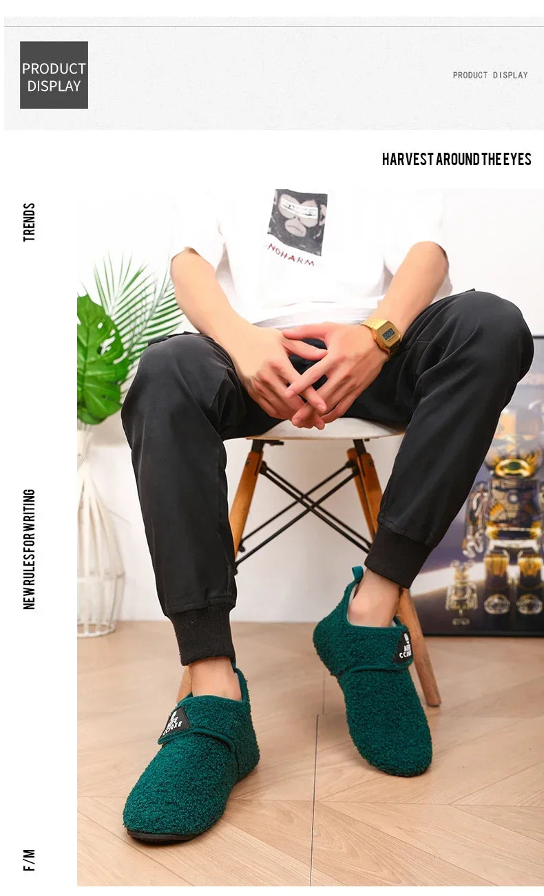 YRZL zapatos de algodón de invierno para hombre, zapatillas ligeras sin cordones cálidas, mocasines de algodón de felpa para dormitorio y hogar, zapatos cálidos de invierno para hombre