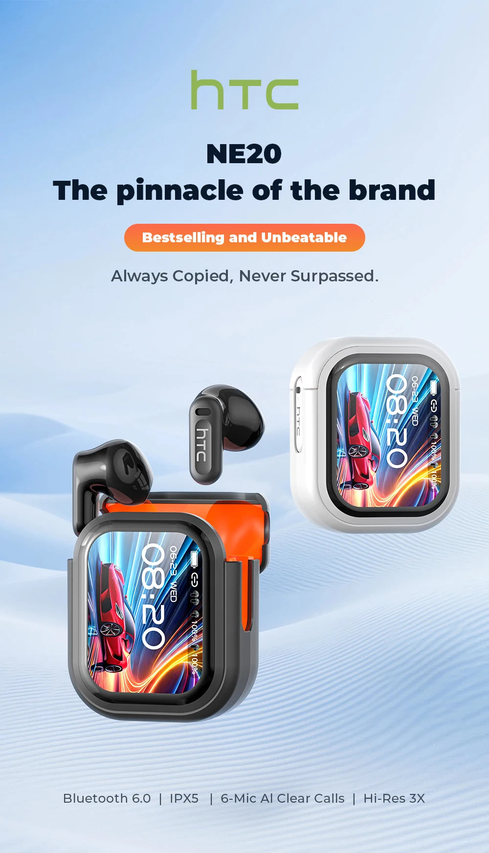 Auriculares inalámbricos Bluetooth originales HTC NE20, auriculares internos con traducción por IA, pantalla táctil multifunción LED, auriculares con reducción de ruido
