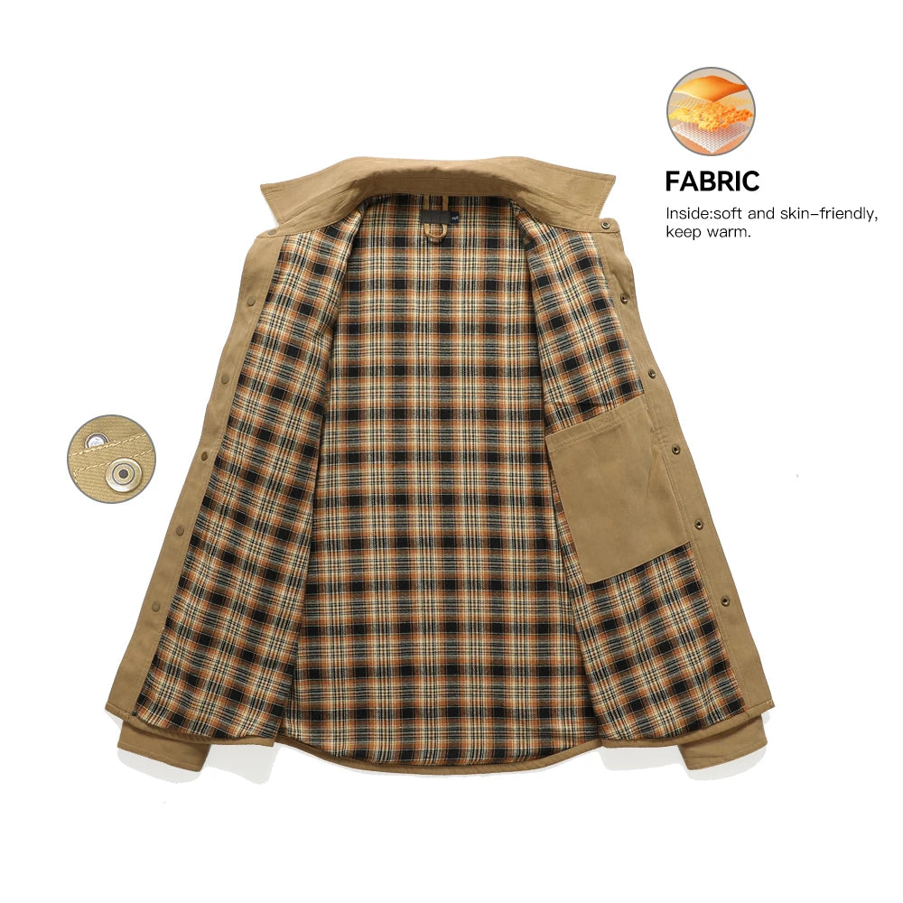 Chaquetas para hombre, camisa forrada de franela de primavera, abrigo, sudadera informal con botones a presión, estilo vaquero occidental, Top de alta calidad, talla estadounidense