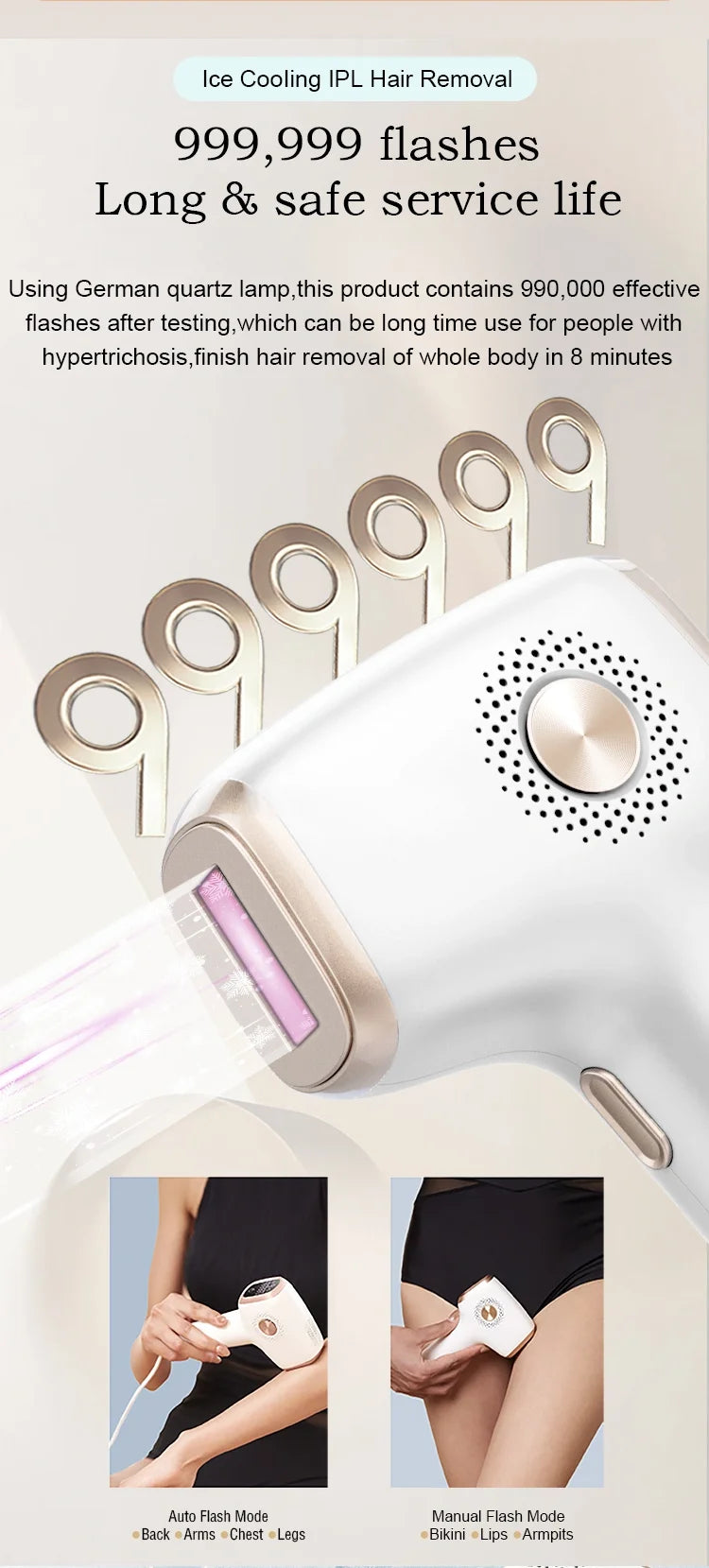 Depiladora IPL con Enfriamiento por Hielo