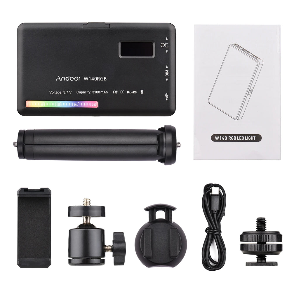 Andoer-Kit de luz LED W140 RGB para vídeo, iluminación de videoconferencia de bolsillo con trípode de escritorio para Vlog, transmisión en vivo, reunión en línea