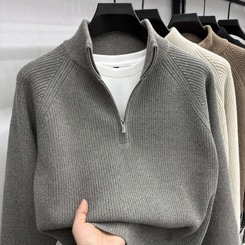 Suéter Masculino con Media Cremallera y Cuello Alto | Estilo Coreano