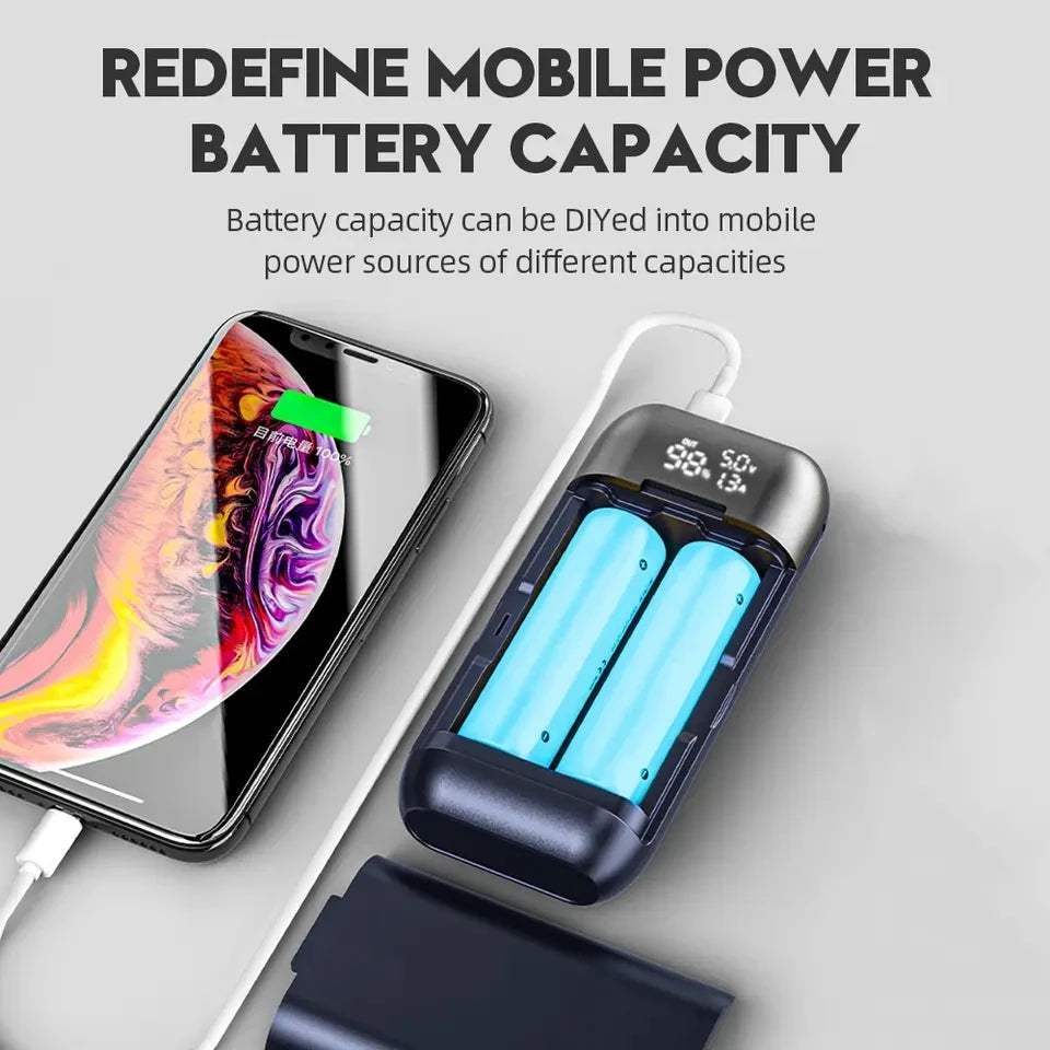 Caja Cargadora Power Bank 18650/21700, Carga Rápida QC3.0 18W