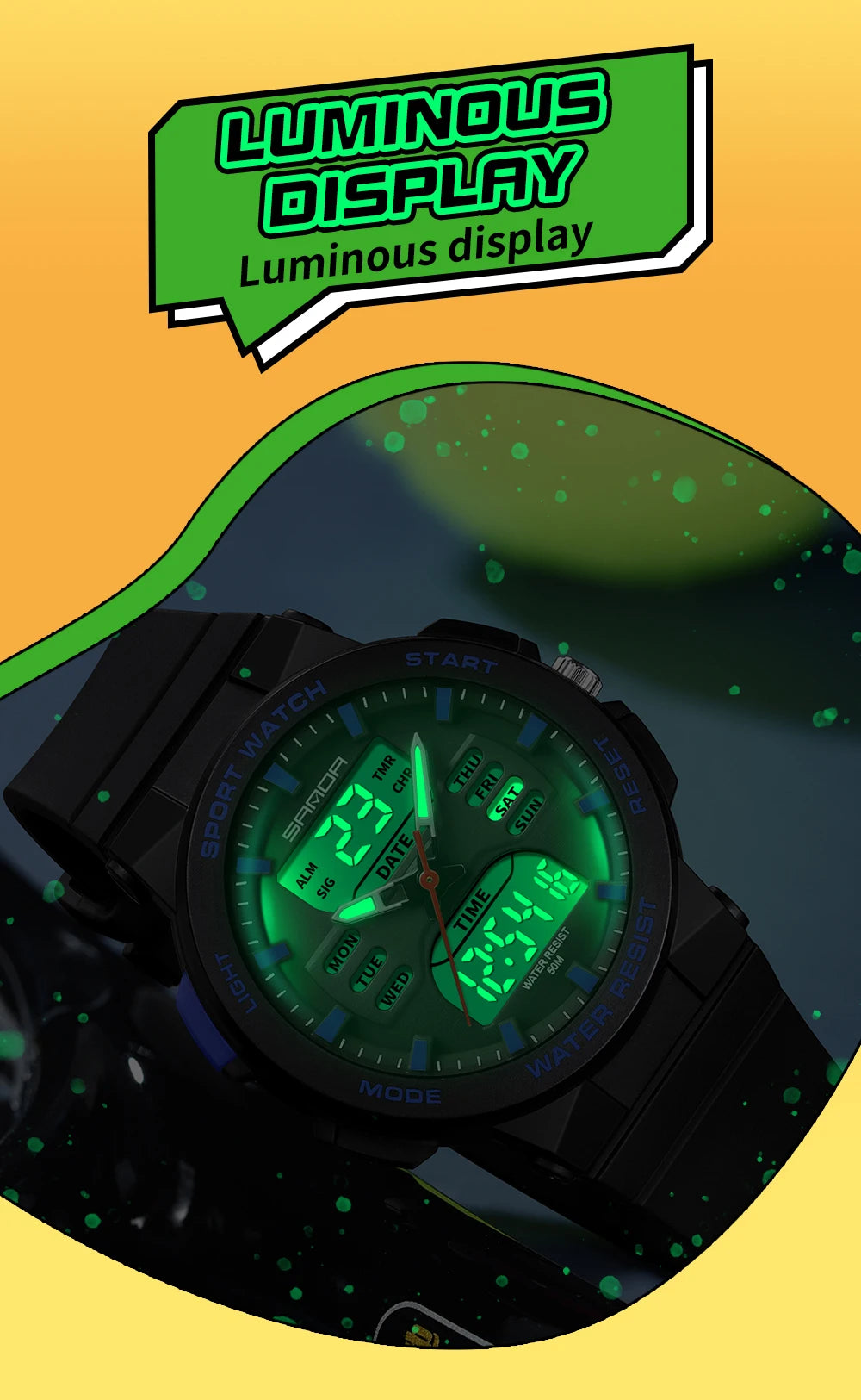 Reloj Digital LED SANDA 6185 para Mujer Pantalla Dual Resistente al Agua