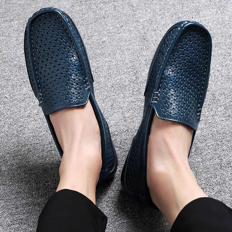 Zapatos Negros para Hombre 2026, Mocasines Casuales de Cuero Genuino, Marca de Lujo Italiana, Transpirables, Estilo Náutico