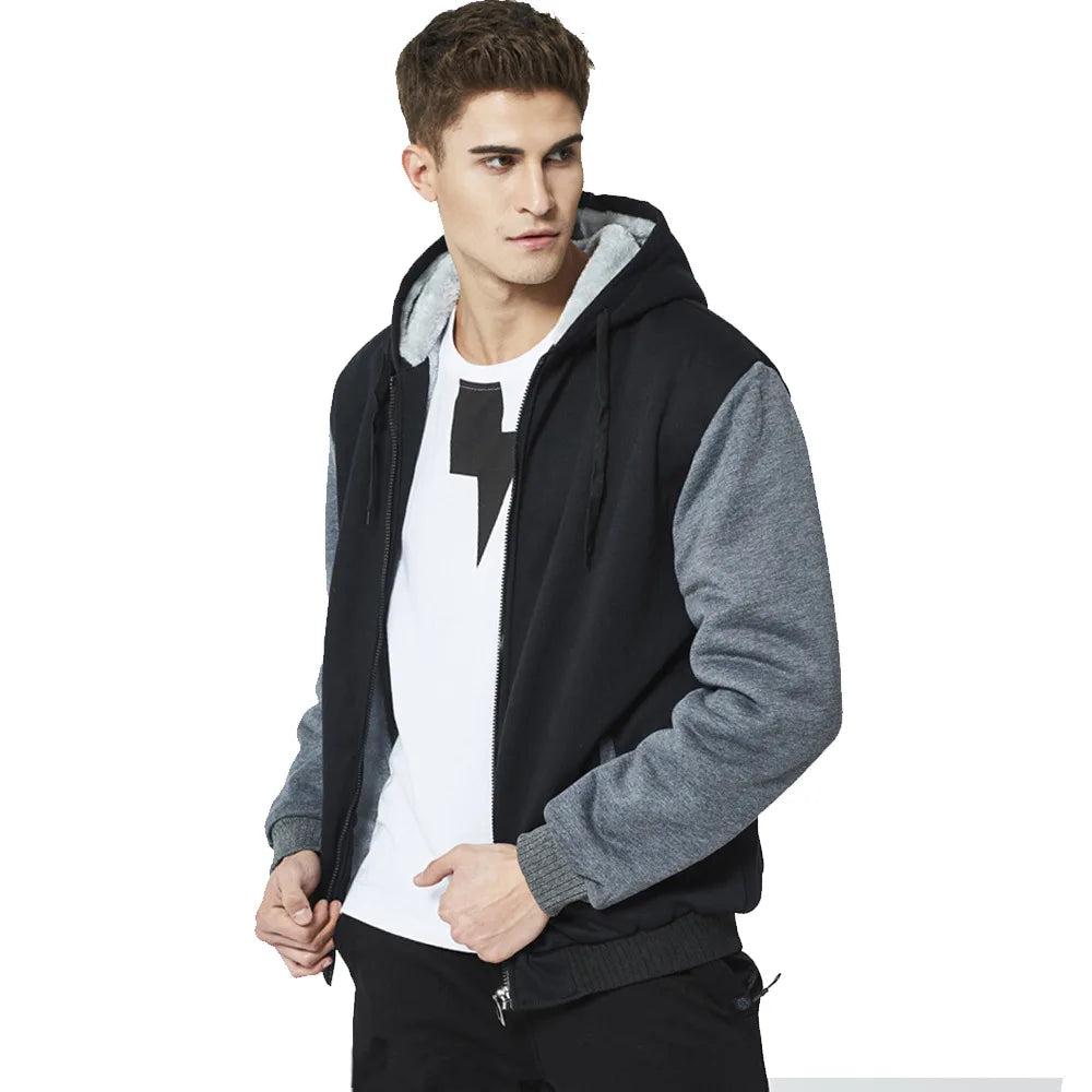 Chaqueta Gruesa con Forro Polar para Hombre, Capucha y Cremallera