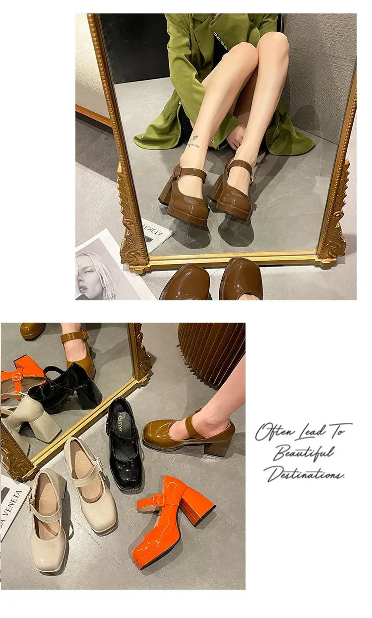 Zapatos Mary Jane Mujer con Plataforma, Punta Cuadrada y Tacón Alto