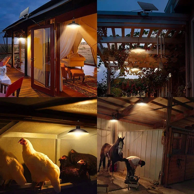 Lámpara colgante solar para exteriores, lámpara LED impermeable, decoraciones de araña de doble cabezal con Control remoto para cobertizo interior, sala de granero