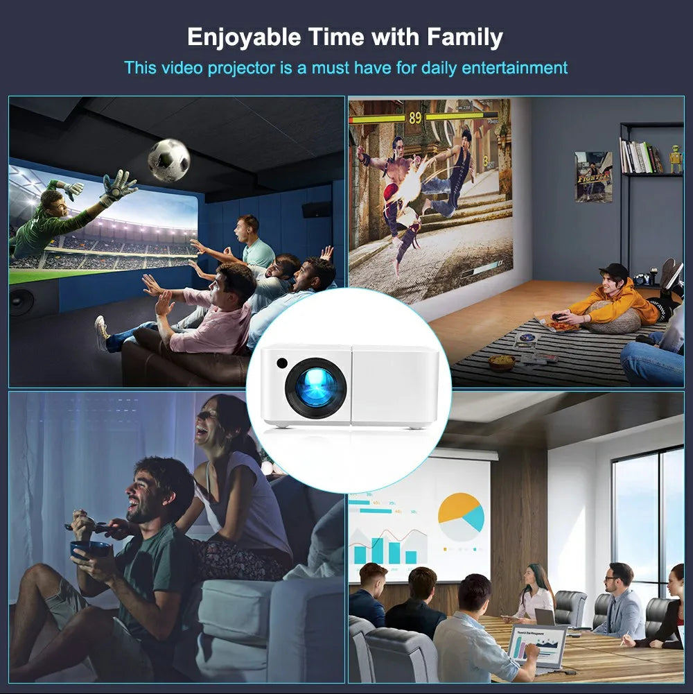 Proyector LED Full HD 1080P 4K HD300 WIFI 450 ANSI Mini Portátil para Cine en Casa, Dormitorio, Multimedia, Proyector Inteligente