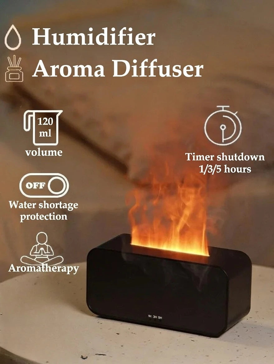 Humidificador Difusor de Aromas, Aceites Esenciales, Mini Humidificador con Llama Automática, Difusor de Fragancias para el Hogar con Luz LED