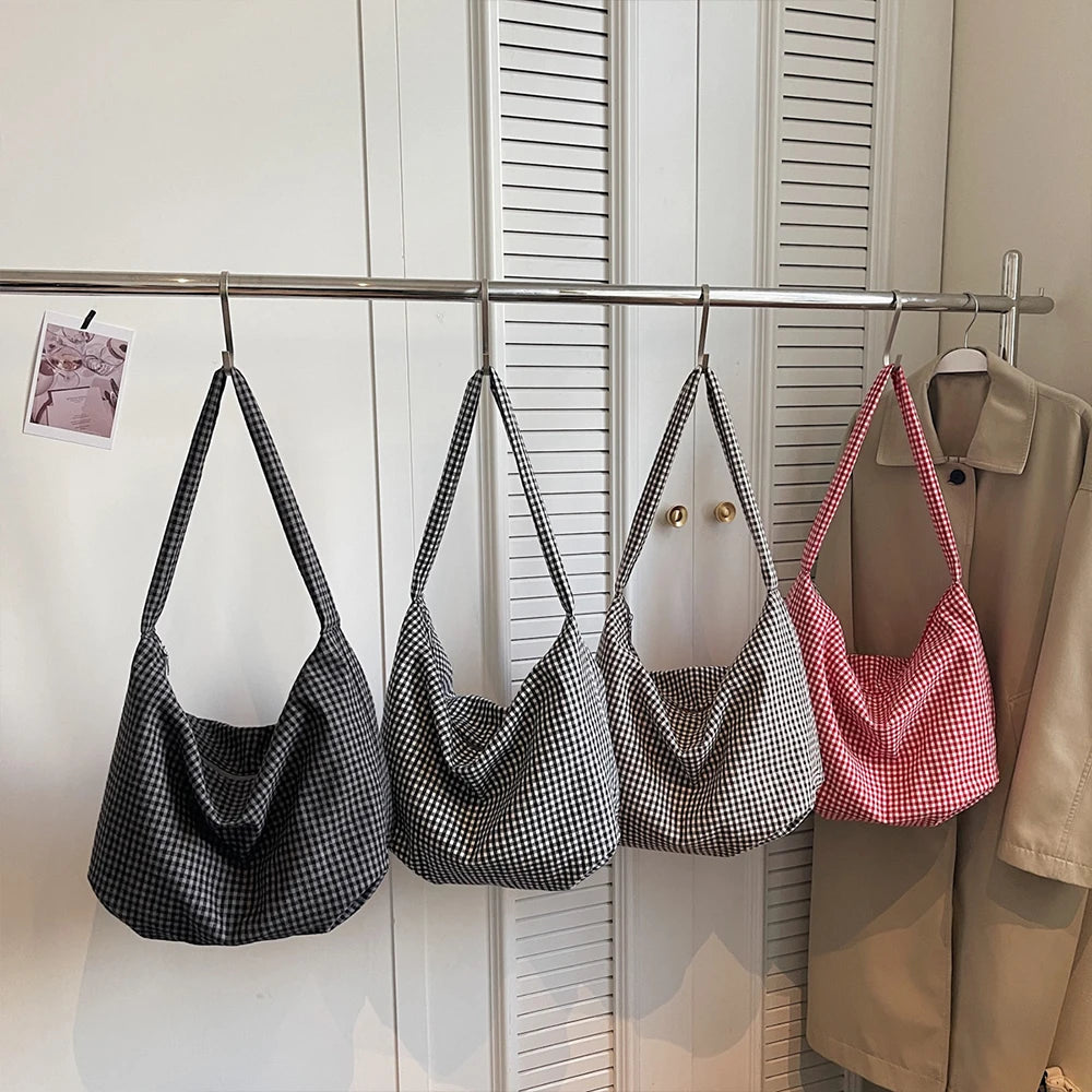 Bolso Bandolera para Mujer Estilo Casual, Diseño Retro a Cuadros, Versátil, Gran Capacidad, Tipo Dumpling, Bolso Tote para el Día a Día