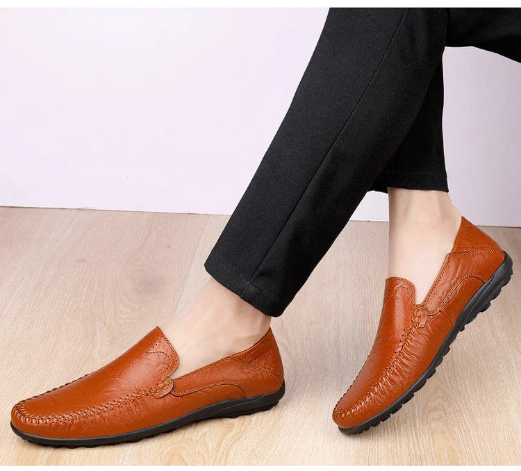 CLOHOO Zapatos casuales de negocios para hombres Costuras de cuero Cómodo Fondo de goma transpirable Segunda capa de piel de vaca