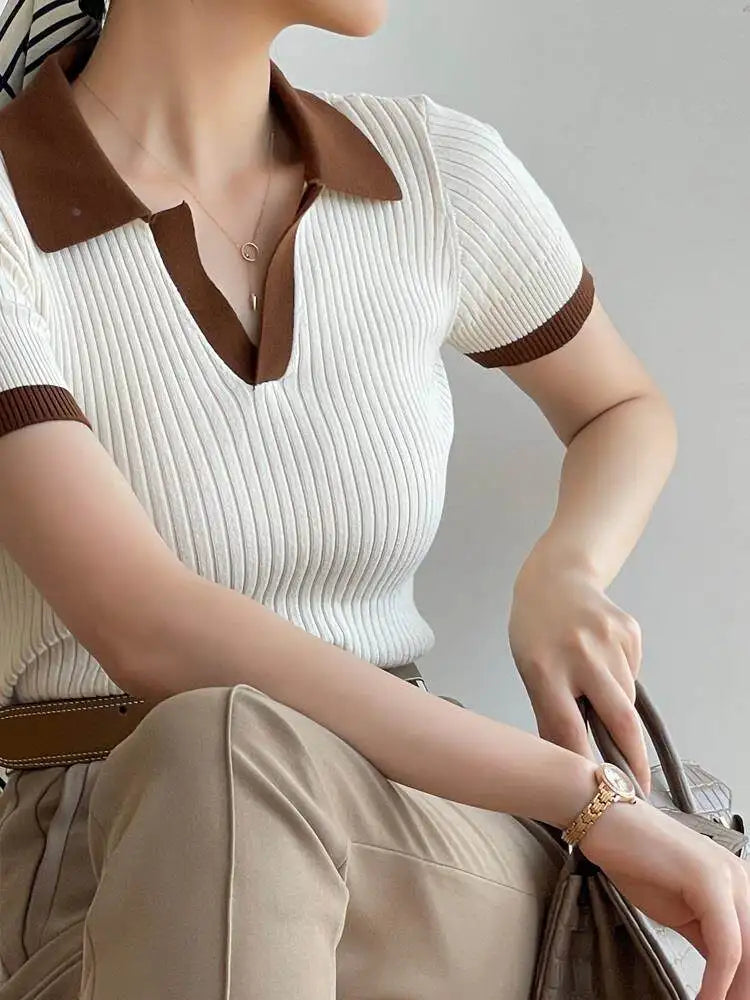 Camiseta Polo de Verano para Mujer Estilo Francés