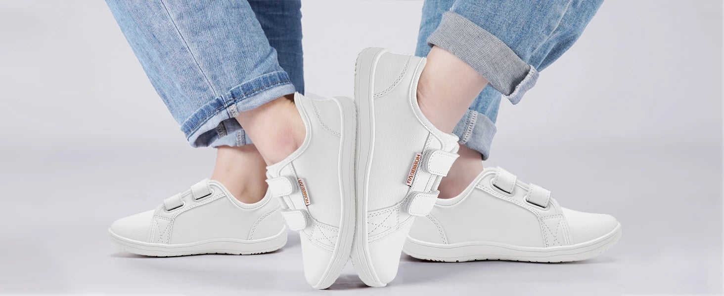Zapatillas Descalzas para Niños HOBIBEAR |   Cierre de Gancho y Bucle |   Zapatos de punta ancha |   Zapatillas Deportivas Minimalistas Ligeras de Cuero Sintético