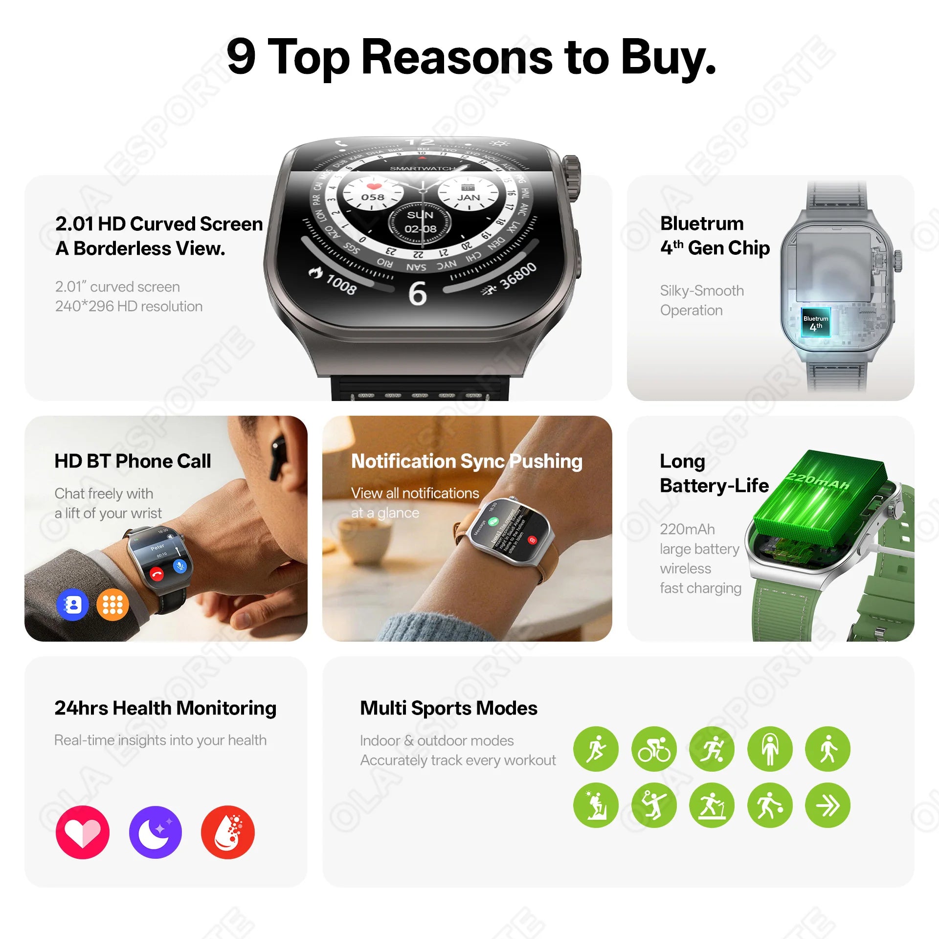 Nuevo Reloj Inteligente para Mujer con Pantalla Curva de 2.01'' AMOLED HD Táctil, Bluetooth 5.3, Llamadas de Voz, Reloj Inteligente Deportivo para Hombre y Mujer Hw12