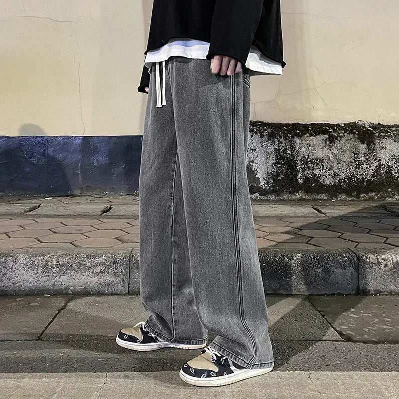 Pantalones Vaqueros Coreanos Sueltos, Estilo Calle, Pierna Ancha