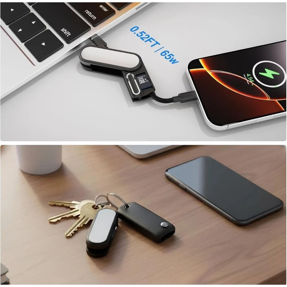 Cable USB C a USB C BUDI de 65W con herramienta de extracción y almacenamiento de tarjetas, cable de carga rápida tipo C para dispositivos móviles/cámaras