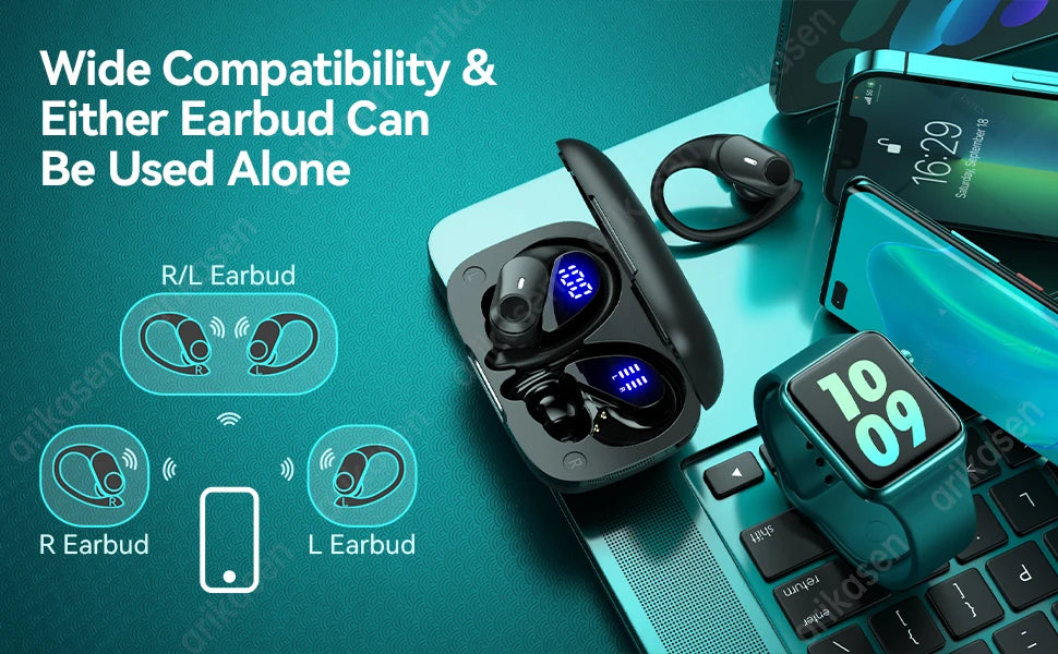 Auriculares Bluetooth 36h Pantalla LED con Gancho