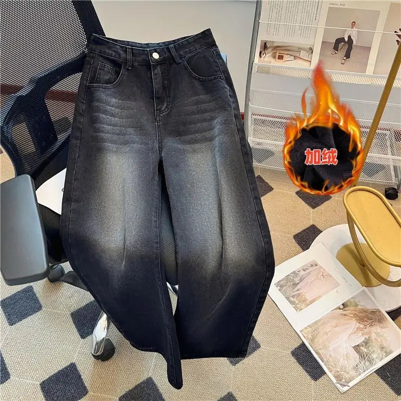 Pantalones Vaqueros Rectos de Lana Gruesa para Mujer, Terciopelo, Invierno