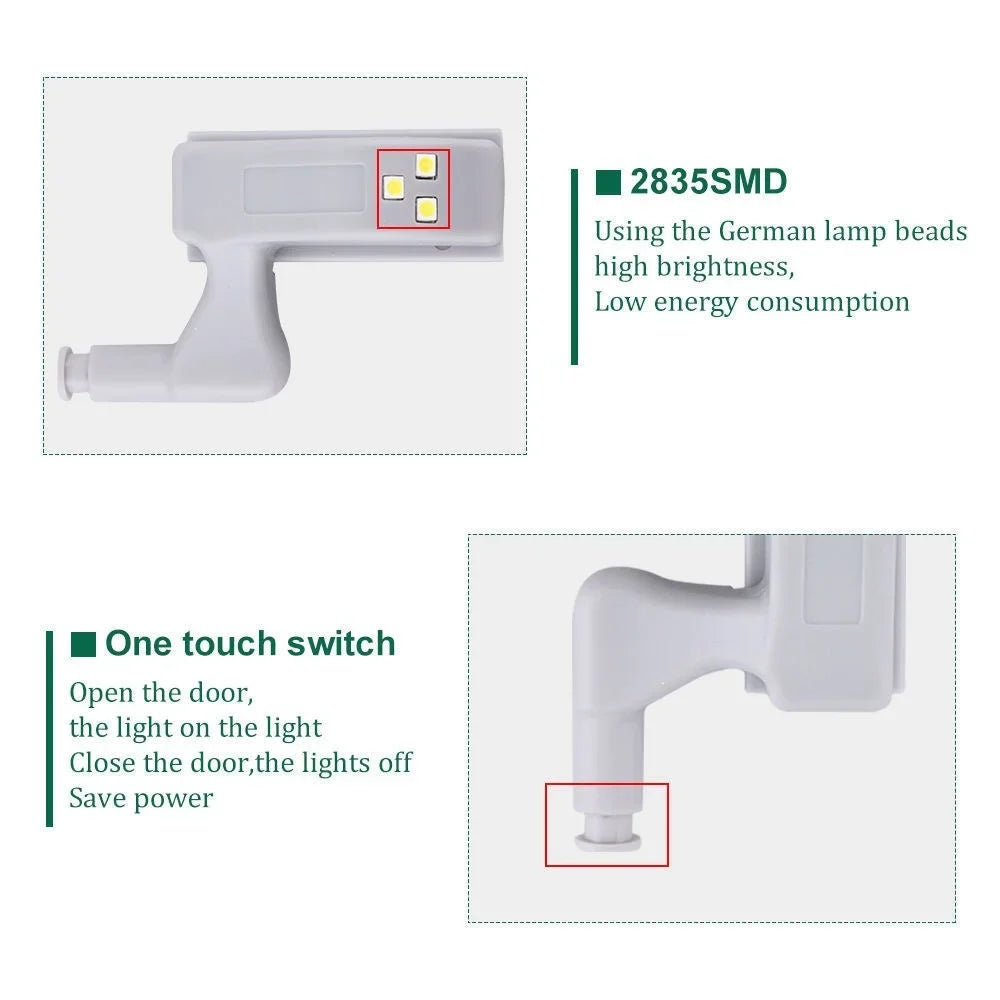 10 unids/set de luces LED para armario de cocina, lámpara con bisagra interior, iluminación para dormitorio, armario, debajo del armario, luces nocturnas