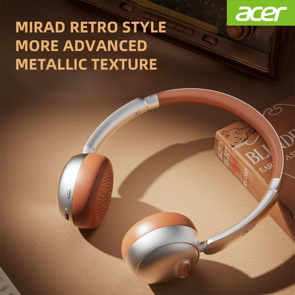 Auriculares Bluetooth Acer OHW111, Estilo Retro, Inalámbricos, Bluetooth 5.4, HIFI Estéreo, para Gamers, 70 Horas de Reproducción