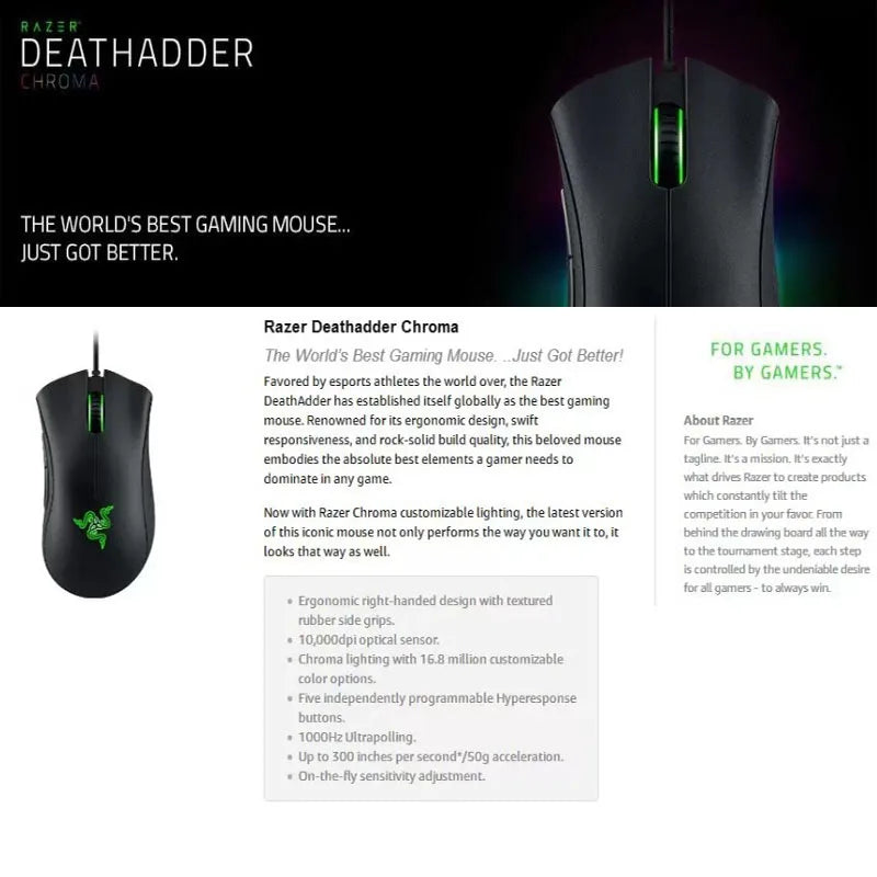 Razer Mouse Purgatory Viper edición estándar 6400DPI ratón para juegos con cable mercancía de marca regalo de graduación de cumpleaños al por mayor